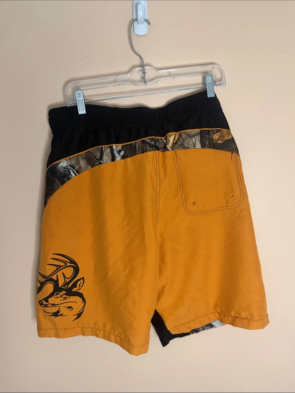 Legendary Whitetails Black & Orange Men’s Swim Trunks with Camo Panels